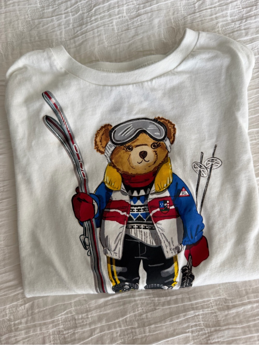 Polo by Ralph Lauren White Kids Ski Bear Graphic Long-Sleeve Tee